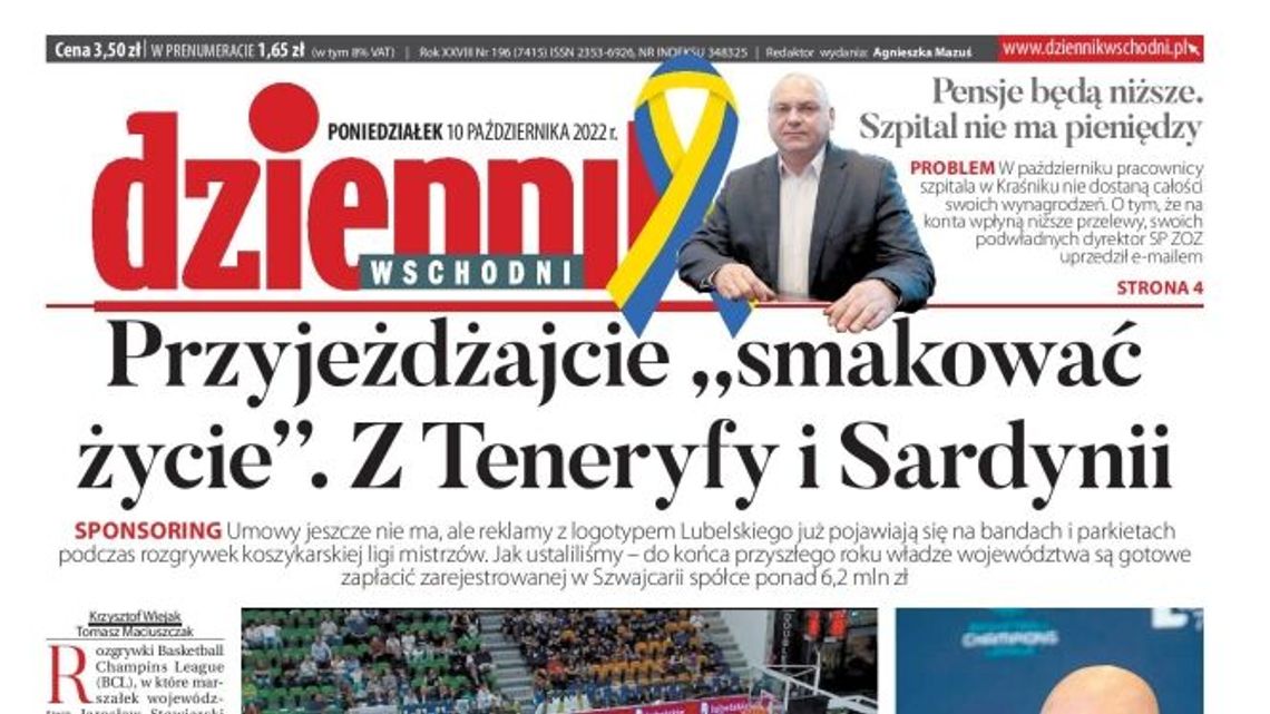 Pierwsza strona Dziennika Wschodniego z 10 października 2022 r.