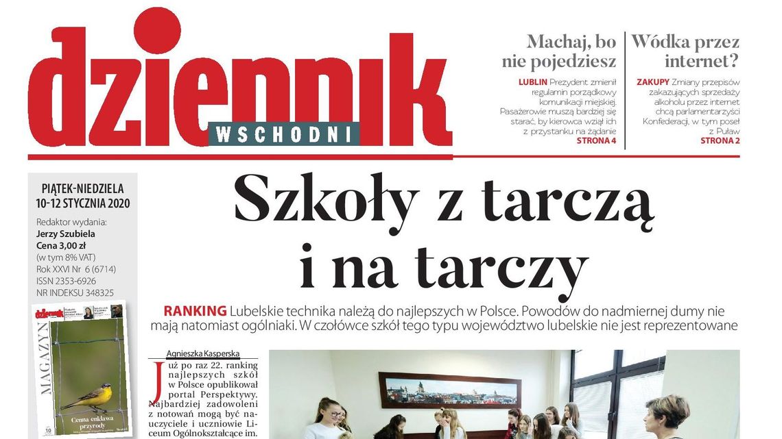 Pierwsza strona Dziennika Wschodniego z 10 stycznia 2020 r.