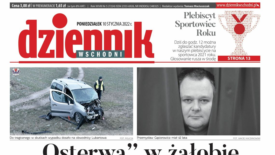  Pierwsza strona Dziennika Wschodniego z 10 stycznia 2022 roku 