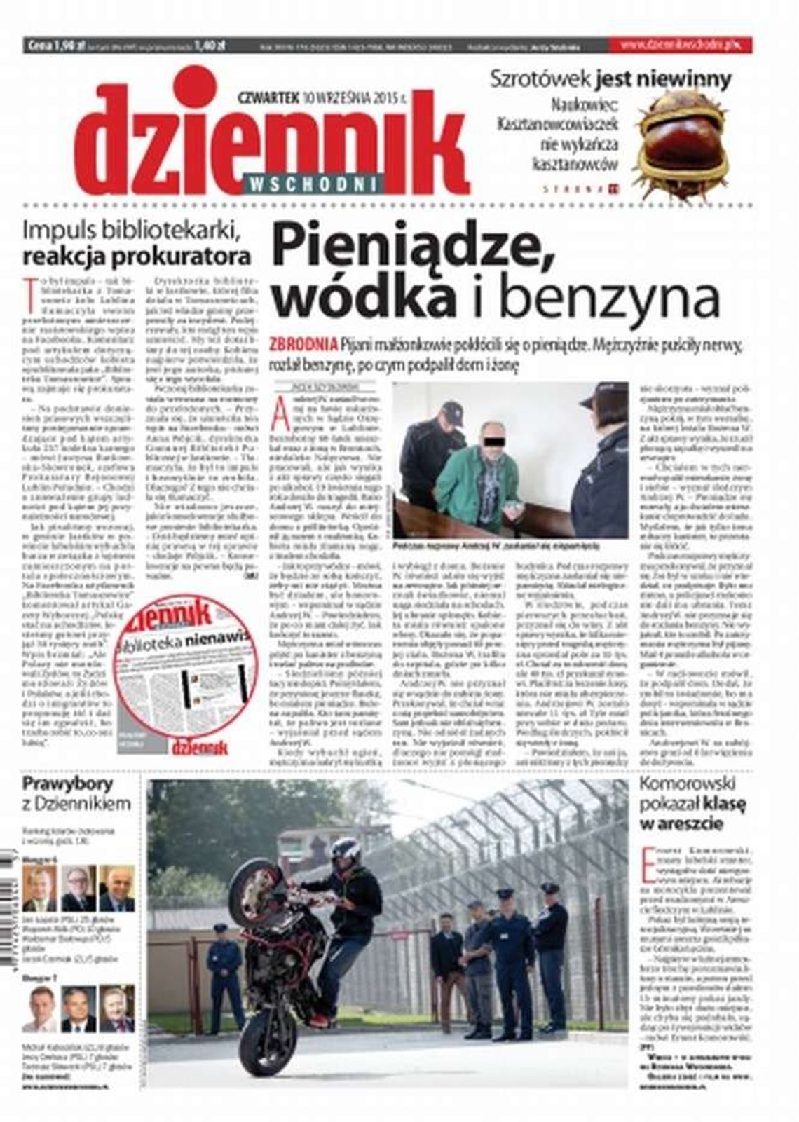 Pierwsza strona Dziennika Wschodniego z 10 września 2015