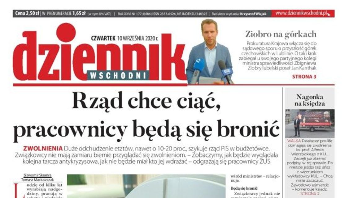 Pierwsza strona Dziennika Wschodniego z 10 września 2020 r.