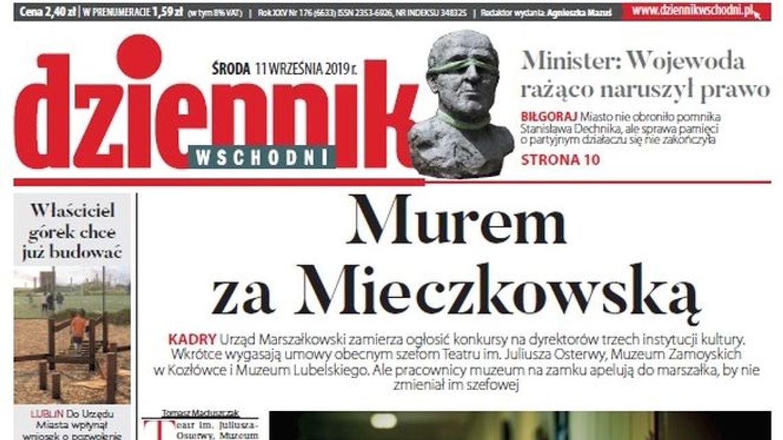 Pierwsza strona Dziennika Wschodniego z 11.09.2019
