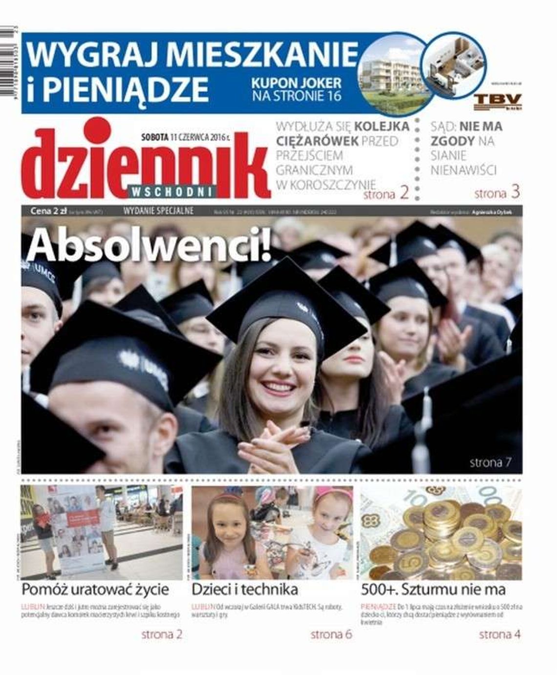 Pierwsza strona Dziennika Wschodniego z 11 czerwca 2016 r.