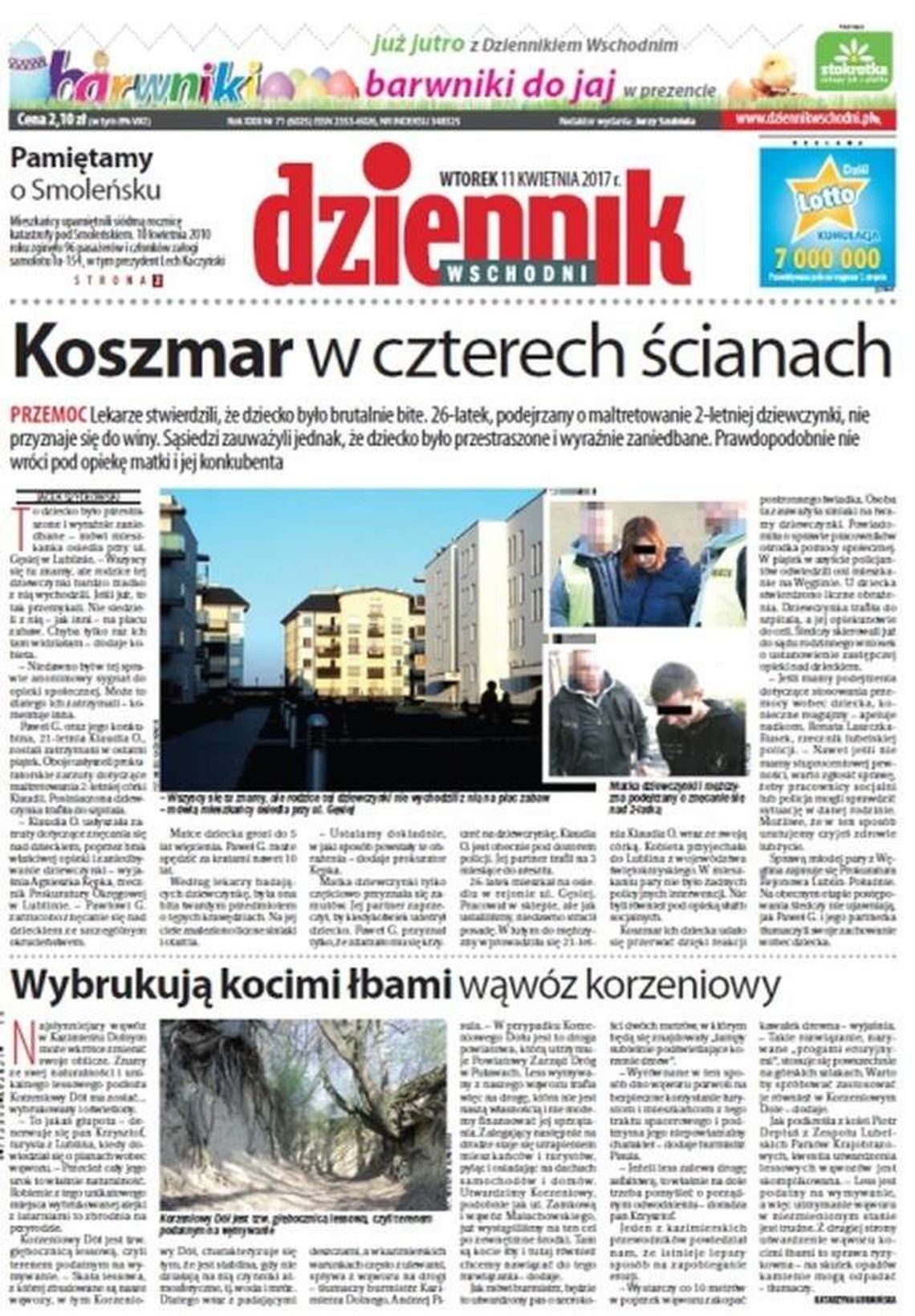 Pierwsza strona Dziennika Wschodniego z 11 kwietnia 2017 roku