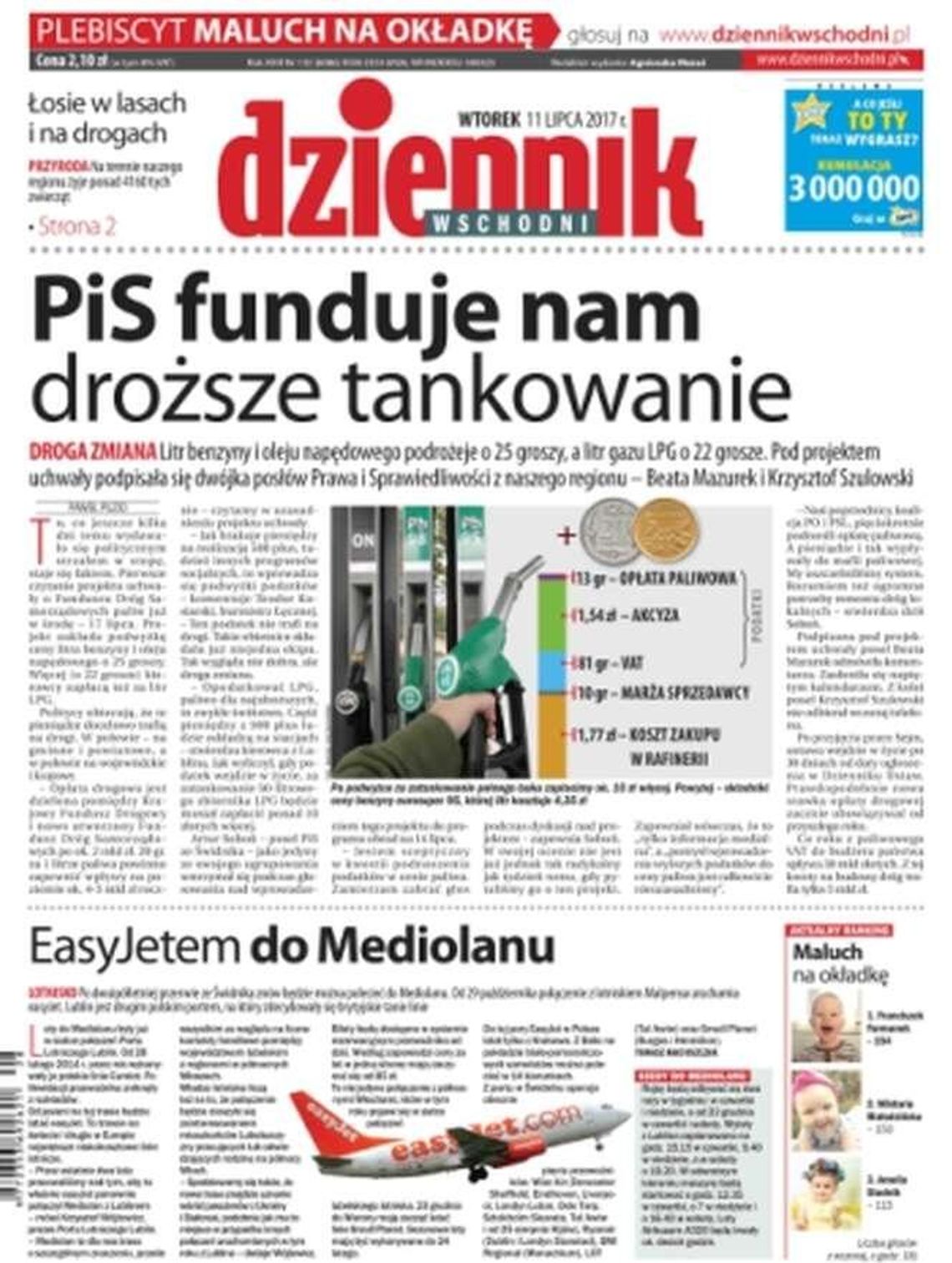 Pierwsza strona Dziennika Wschodniego z 11 lipca 2017