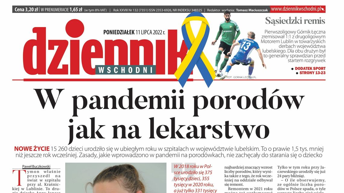  Pierwsza strona Dziennika Wschodniego z 11 lipca 2022 r. 