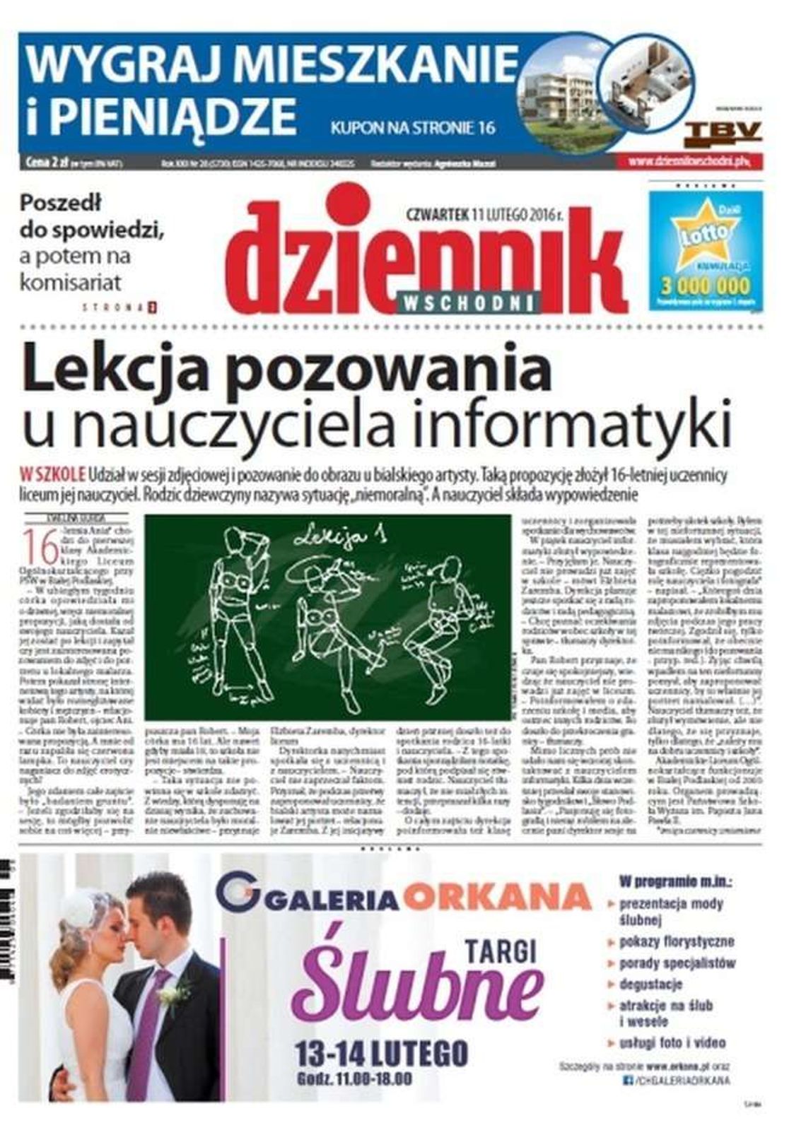 Pierwsza strona Dziennika Wschodniego z 11 lutego 2016 roku