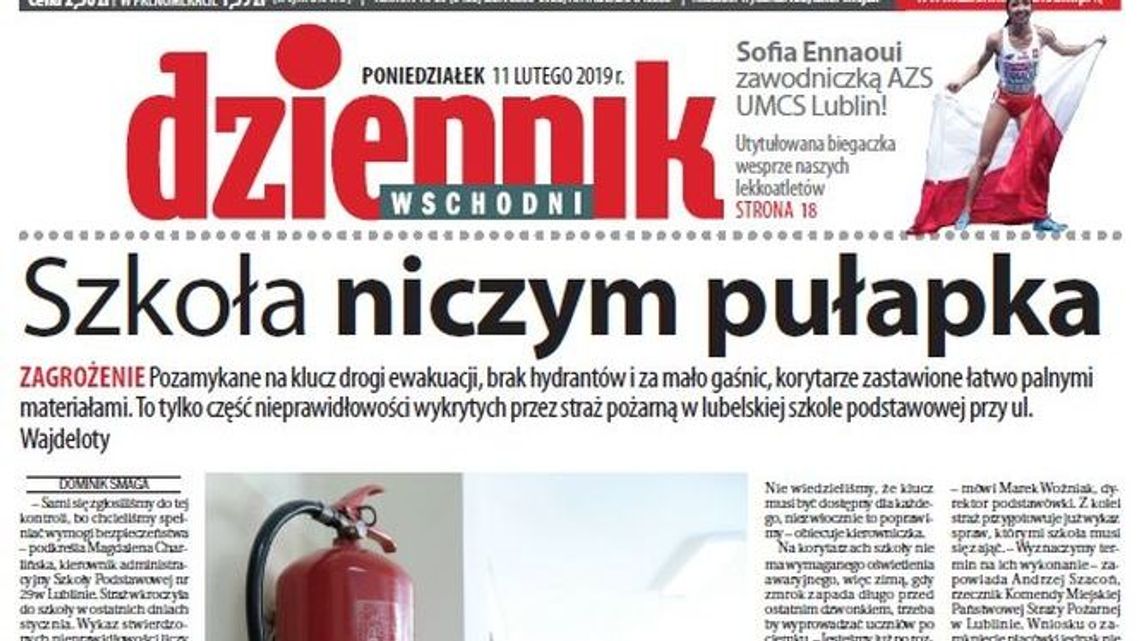 Pierwsza strona Dziennika Wschodniego z 11 lutego 2019 roku