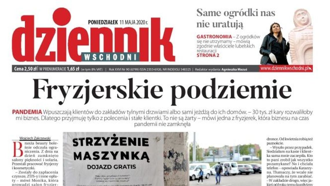 Pierwsza strona Dziennika Wschodniego z 11 maja 2020