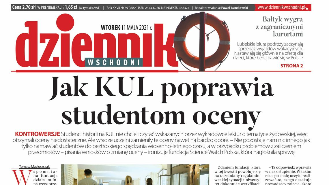 Pierwsza strona Dziennika Wschodniego z 11 maja 2021 r.