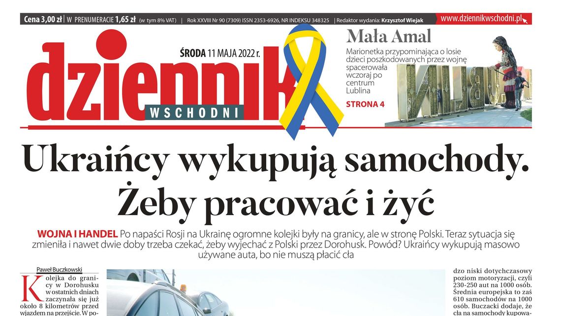  Pierwsza strona Dziennika Wschodniego z 11 maja 2022 r. 