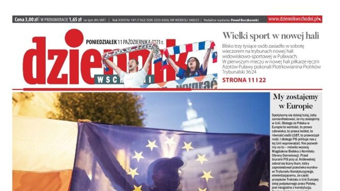 Pierwsza strona Dziennika Wschodniego z 11 października 2021