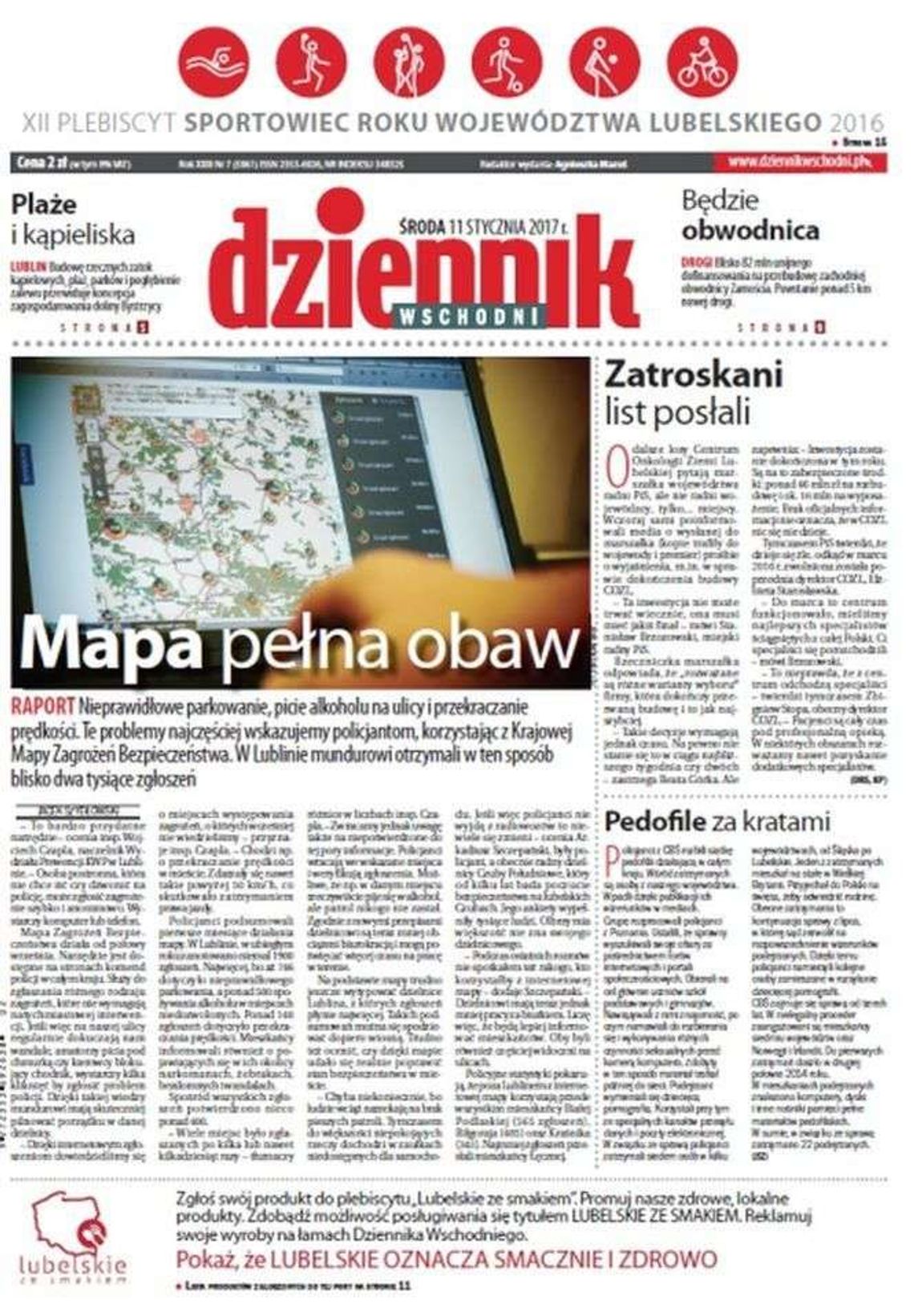 Pierwsza strona Dziennika Wschodniego z 11 stycznia 2017 roku