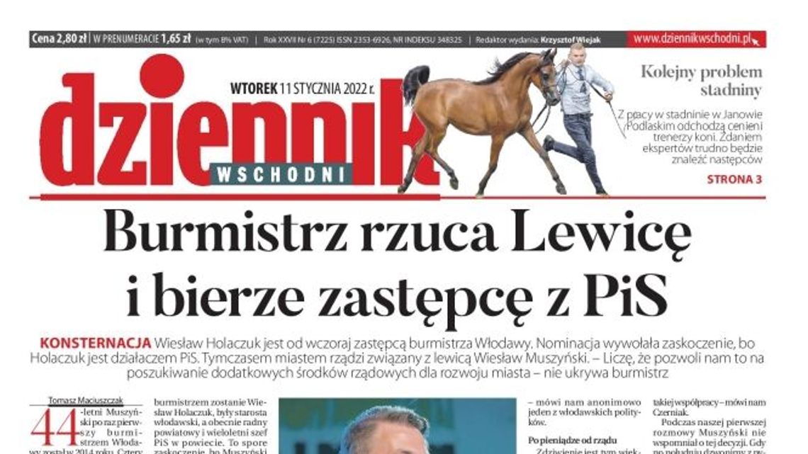 Pierwsza strona Dziennika Wschodniego z 11 stycznia 2022 r.