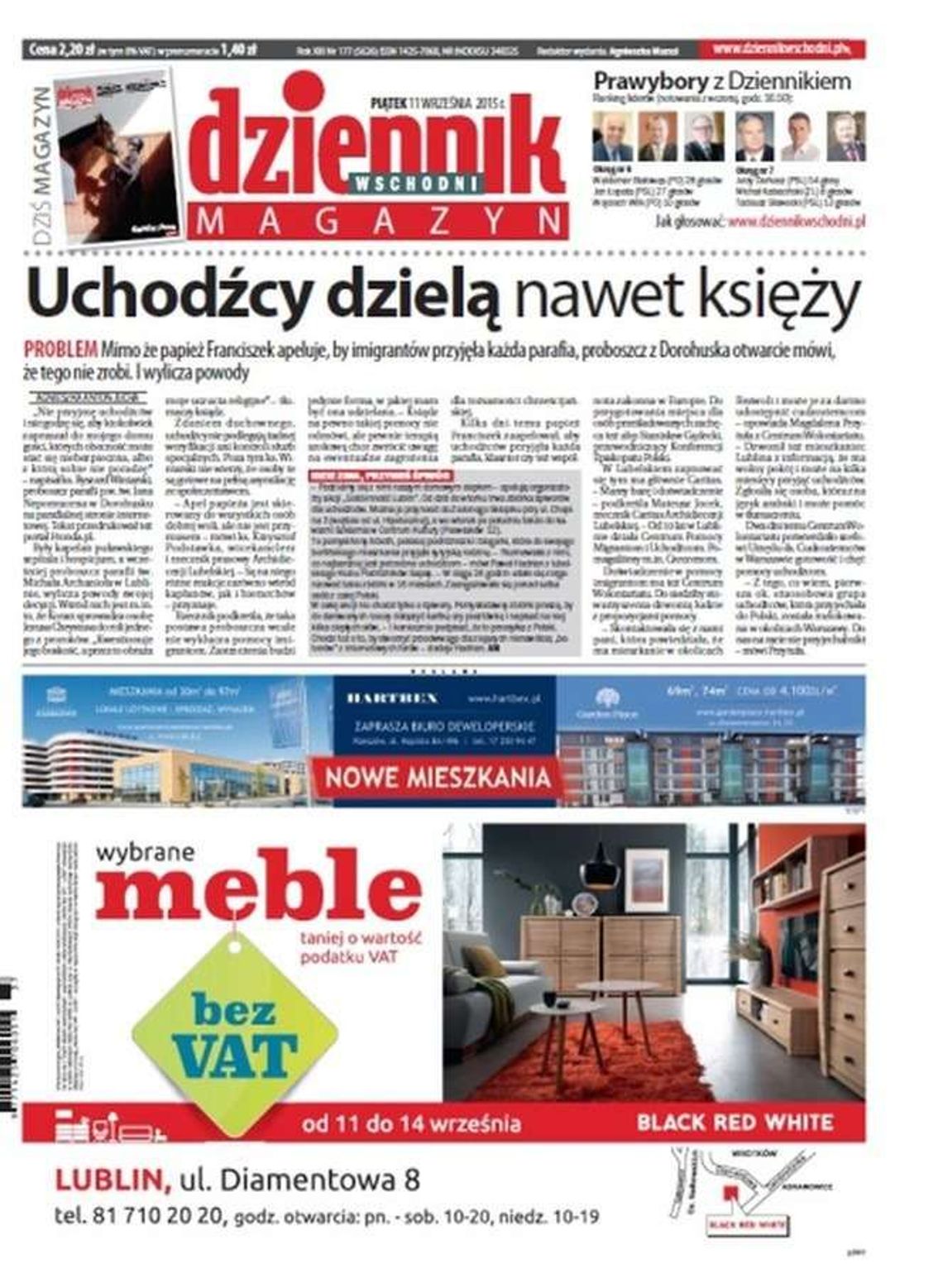 Pierwsza strona Dziennika Wschodniego z 11 września 2015 r.