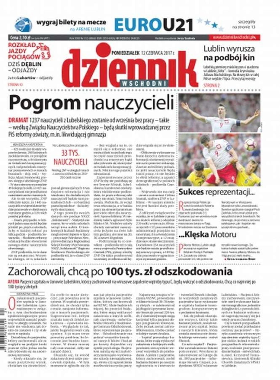 Pierwsza strona Dziennika Wschodniego z 12 czerwca 2017 r.