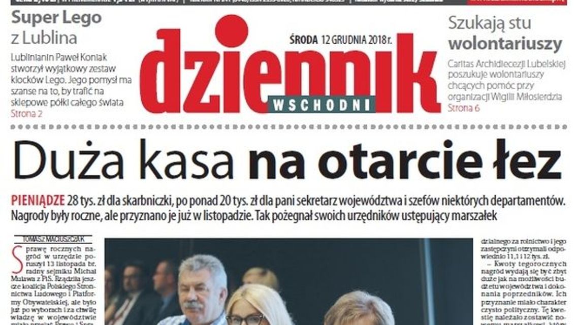 Pierwsza strona Dziennika Wschodniego z 12 grudnia 2018 roku