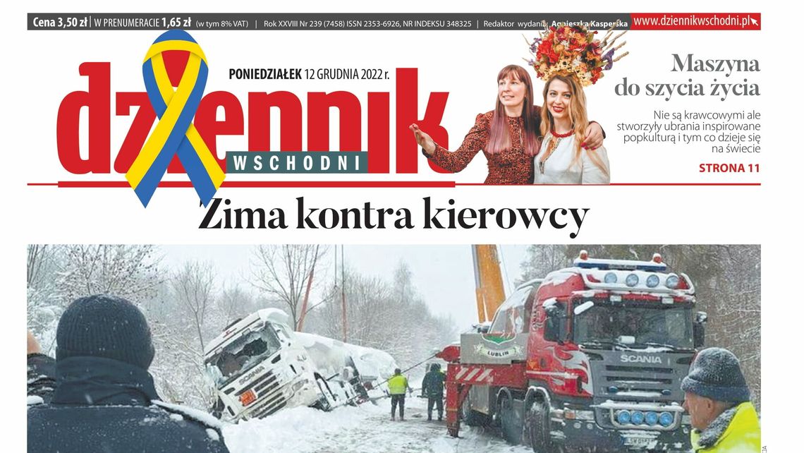  Pierwsza strona Dziennika Wschodniego z 12 grudnia 2022 r. 
