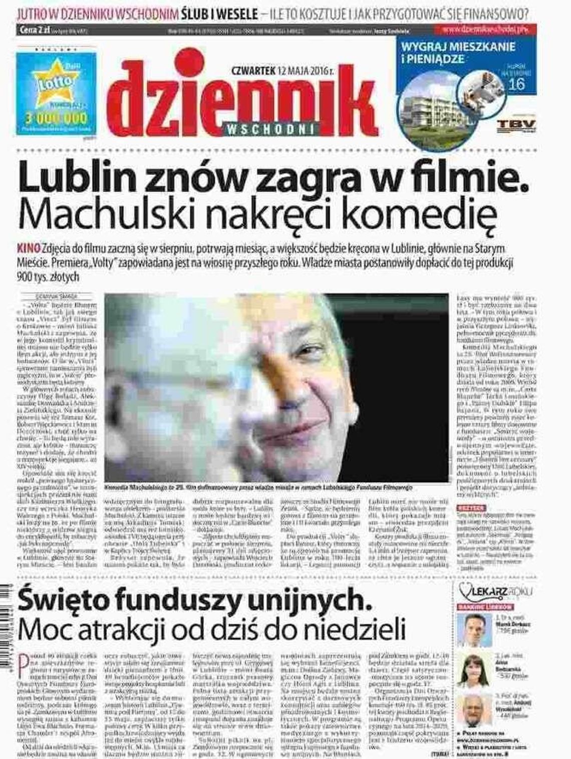 Pierwsza strona Dziennika Wschodniego z 12 maja 2016