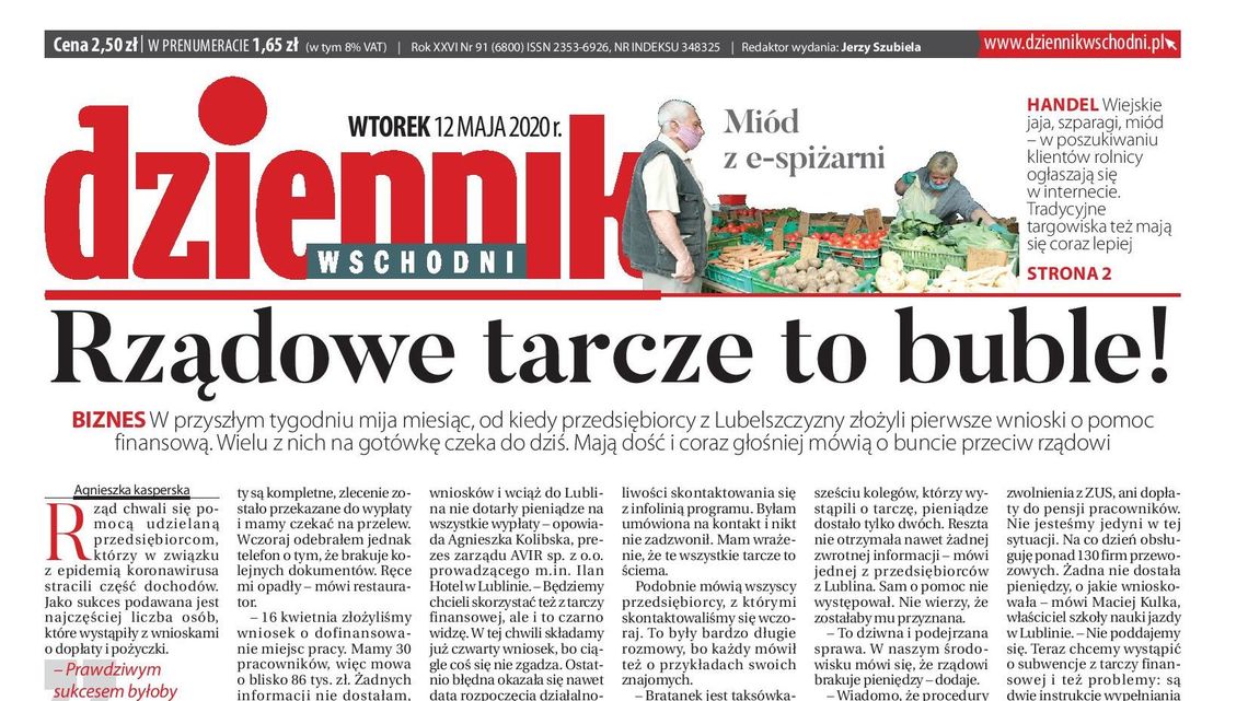 Pierwsza strona Dziennika Wschodniego z 12 maja 2020 r.