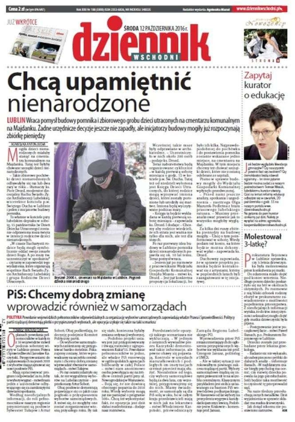 Pierwsza strona Dziennika Wschodniego z 12 października 2016 roku