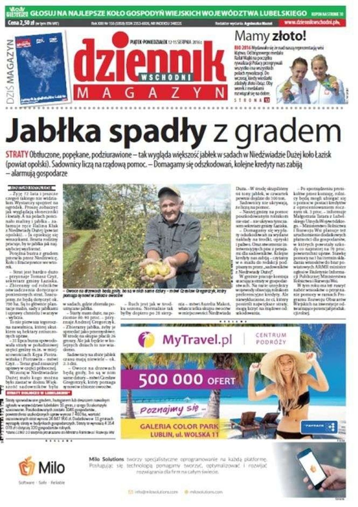 Pierwsza strona Dziennika Wschodniego z 12 sierpnia 2016 roku