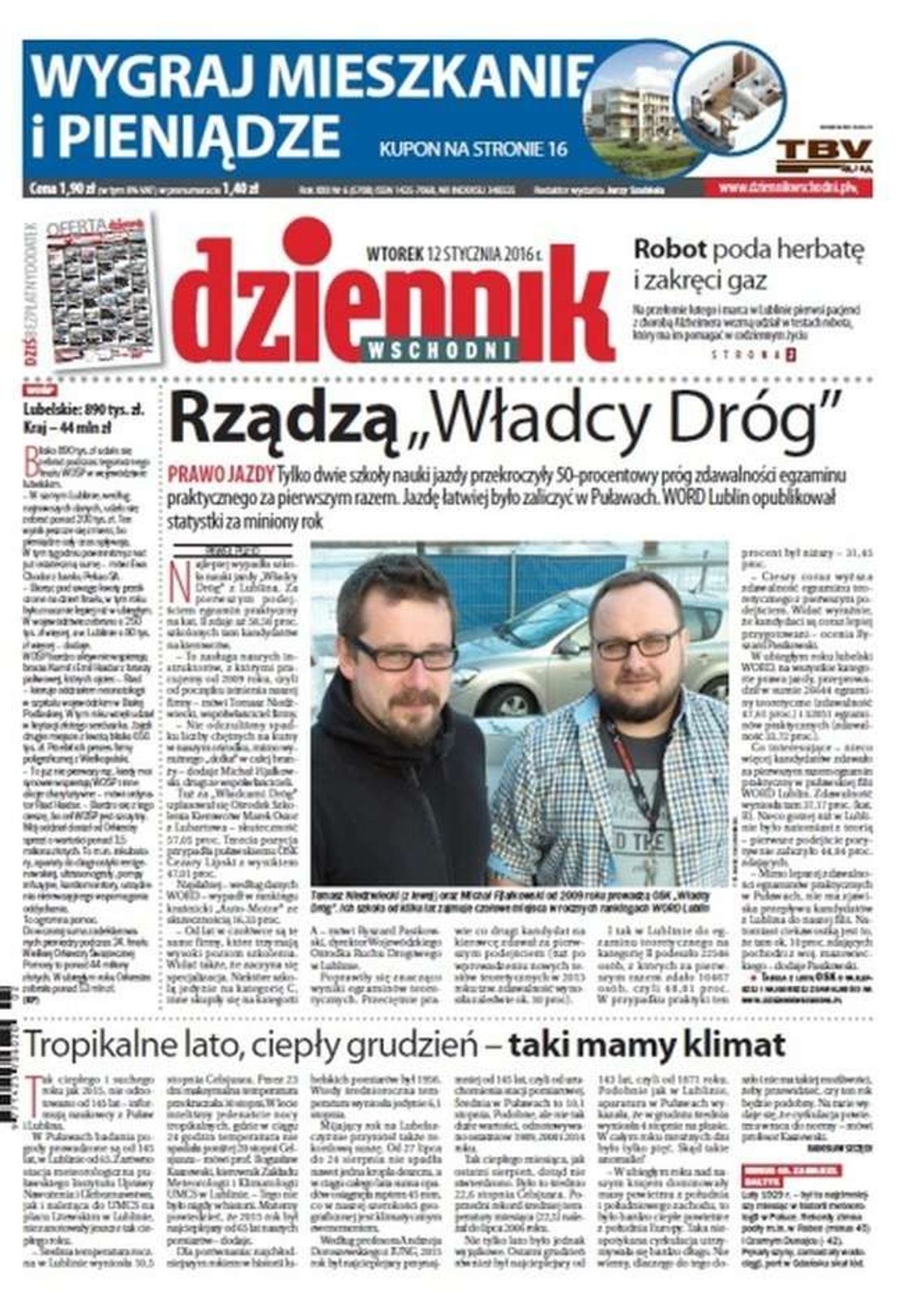 Pierwsza strona Dziennika Wschodniego z 12 stycznia 2016 roku