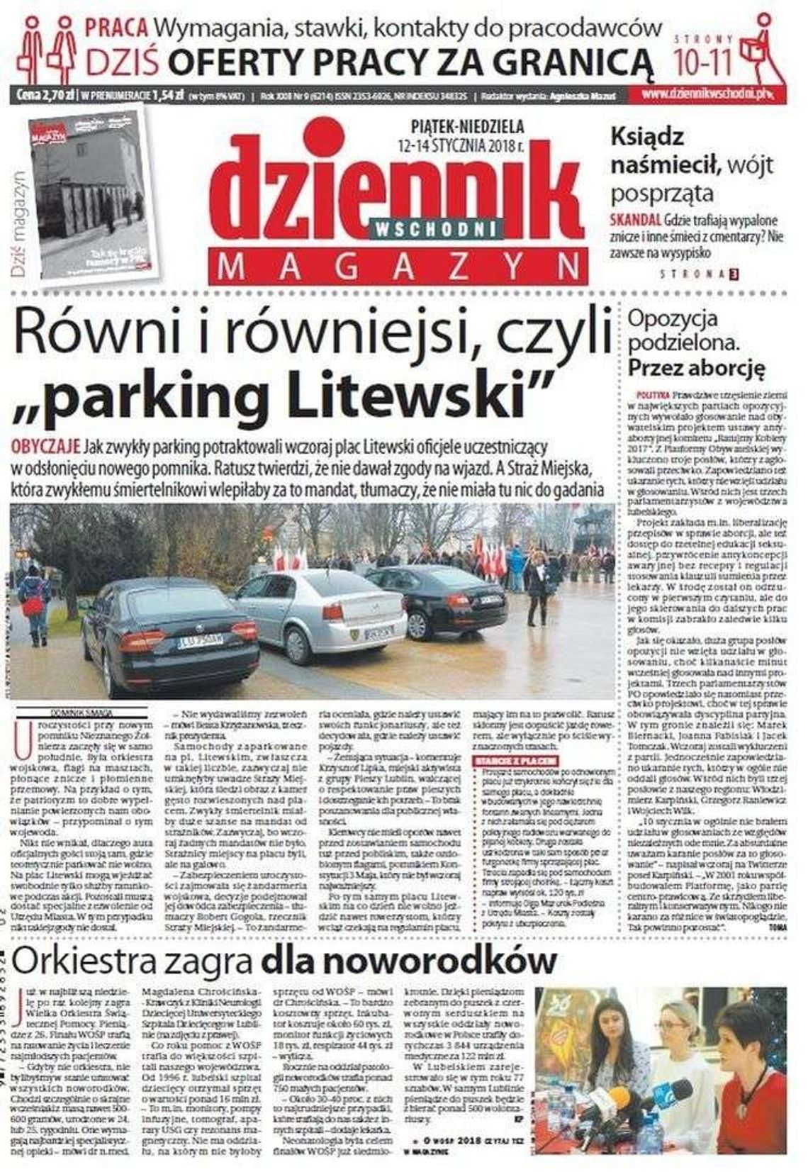 Pierwsza strona Dziennika Wschodniego z 12 stycznia 2018 roku