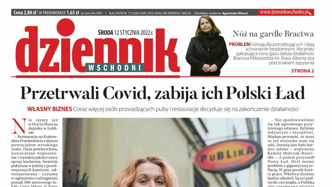 Pierwsza strona Dziennika Wschodniego z 12 stycznia 2022 roku