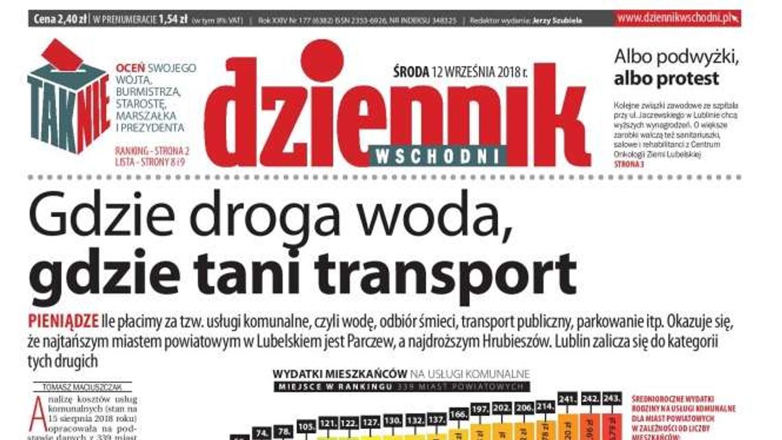 Pierwsza strona Dziennika Wschodniego z 12 września 2018 r.