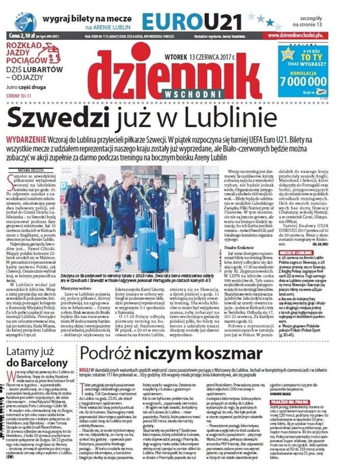 Pierwsza strona Dziennika Wschodniego z 13 czerwca 2017 roku