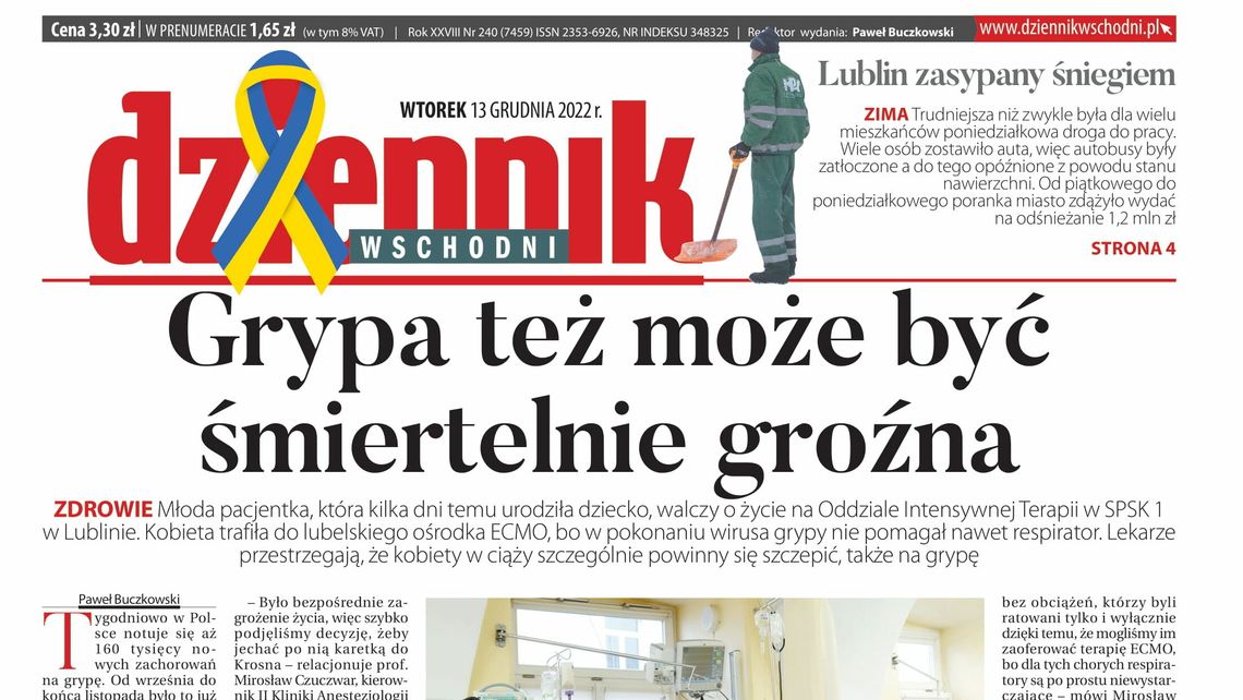  Pierwsza strona Dziennika Wschodniego z 13 grudnia 2022 r. 