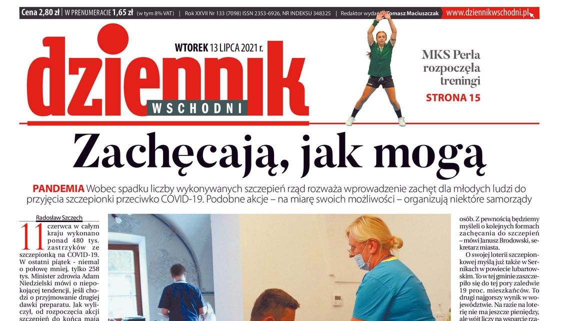  Pierwsza strona Dziennika Wschodniego z 13 lipca 2021 r. 