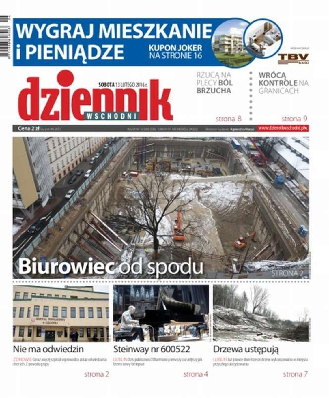 Pierwsza strona Dziennika Wschodniego z 13 lutego 2016