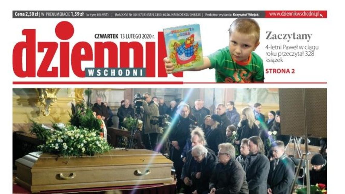 Pierwsza strona Dziennika Wschodniego z 13 lutego 2020 r.