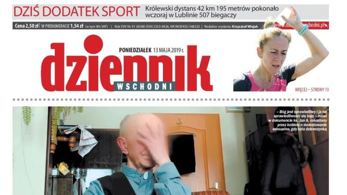 Pierwsza strona Dziennika Wschodniego z 13 maja 2019 r.