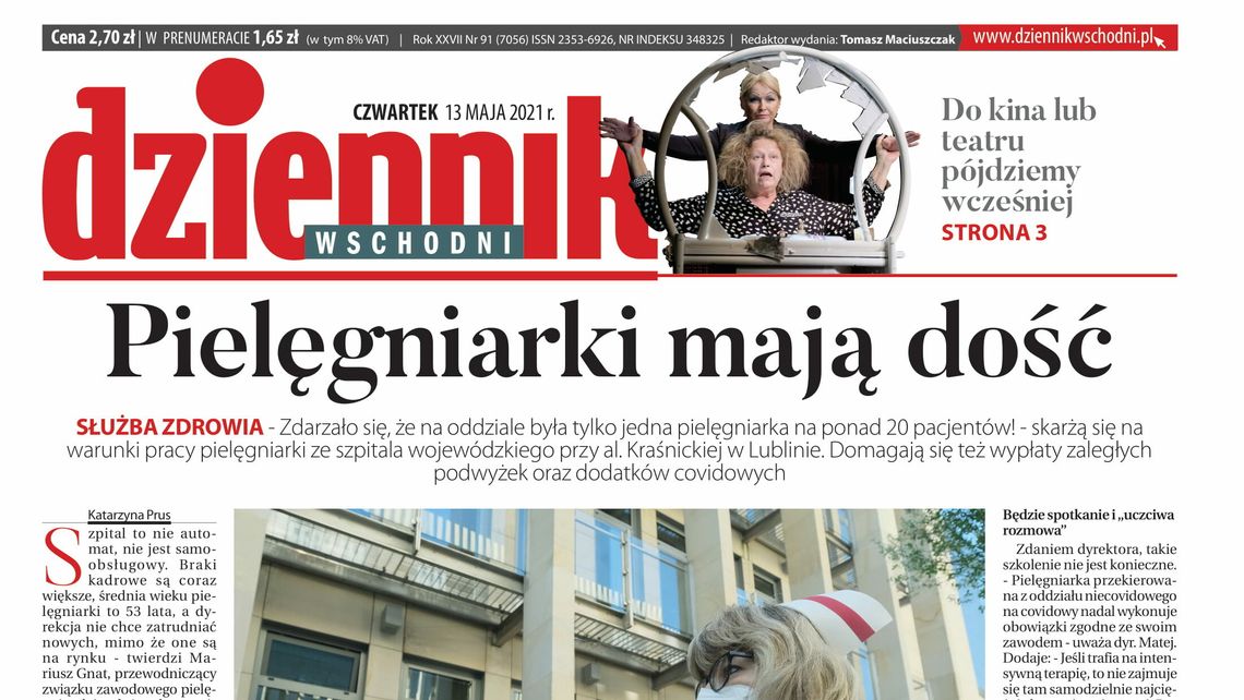 Pierwsza strona Dziennika Wschodniego z 13 maja 2021 