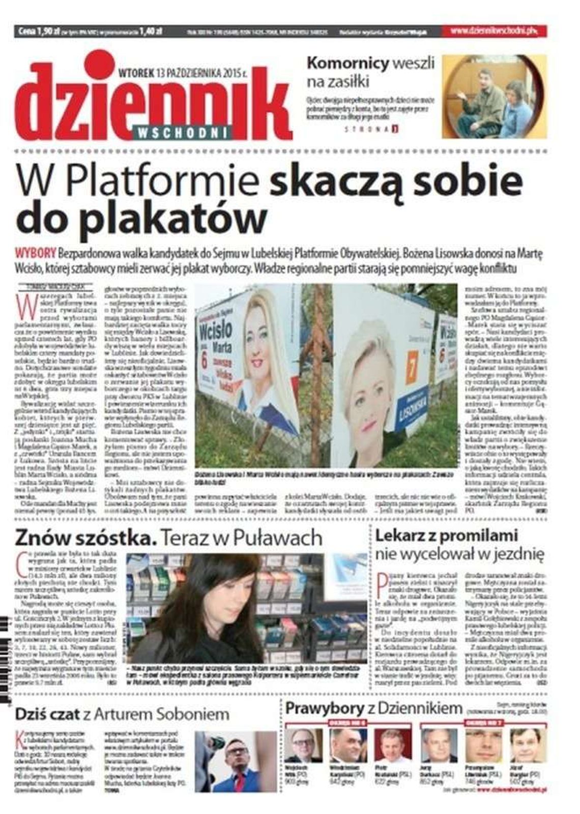 Pierwsza strona Dziennika Wschodniego z 13 października 2015 roku