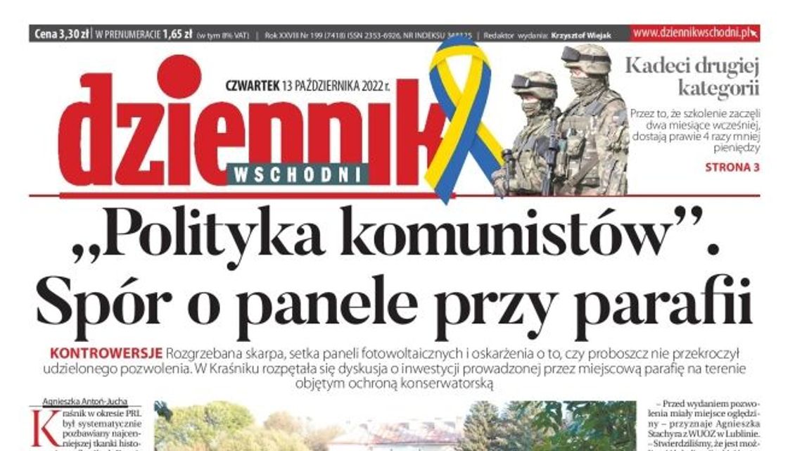 Pierwsza strona Dziennika Wschodniego z 13 października 2022 r.