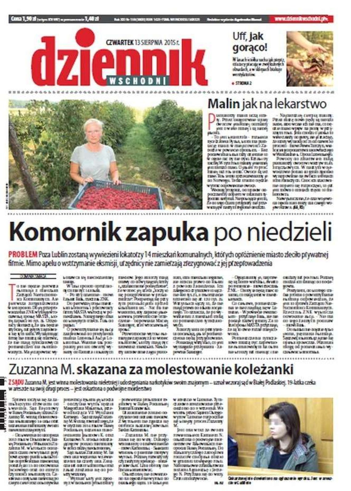 Pierwsza strona Dziennika Wschodniego z 13 sierpnia