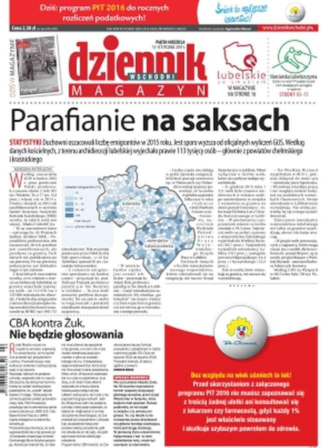 Pierwsza strona Dziennika Wschodniego z 13 stycznia 2017