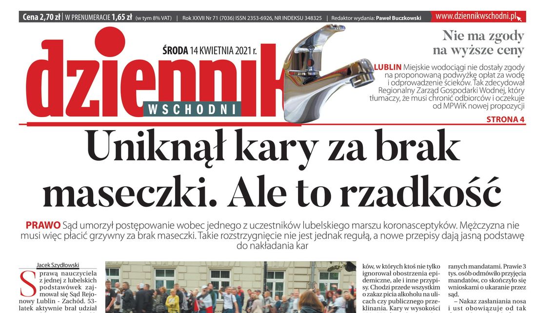 Pierwsza strona Dziennika Wschodniego z 14 kwietnia 2021 roku