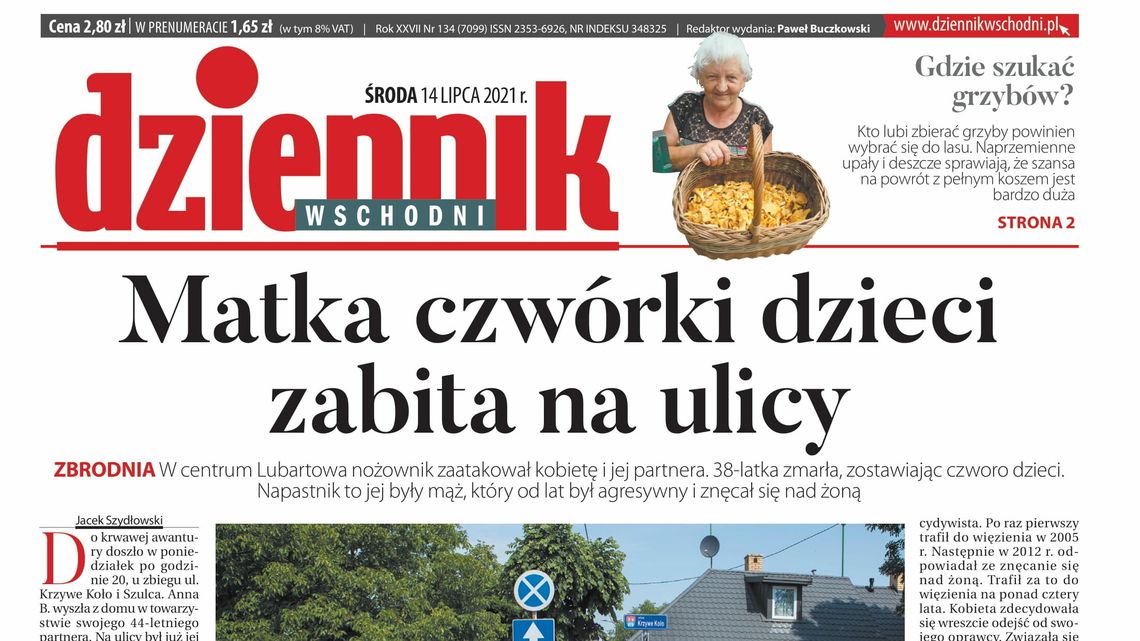 Pierwsza strona Dziennika Wschodniego z 14 lipca 2021 roku