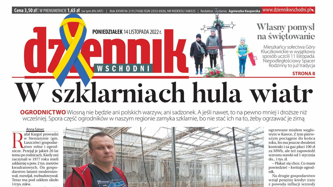  Pierwsza strona Dziennika Wschodniego z 14 listopada 2022 r. 