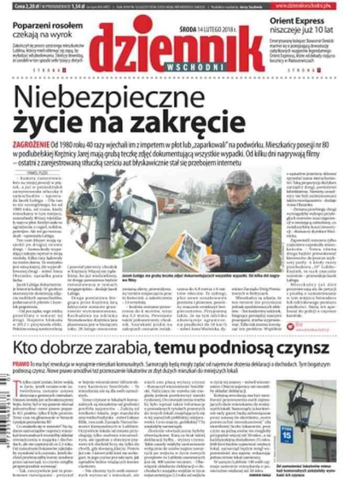 Pierwsza strona Dziennika Wschodniego z 14 lutego 2018