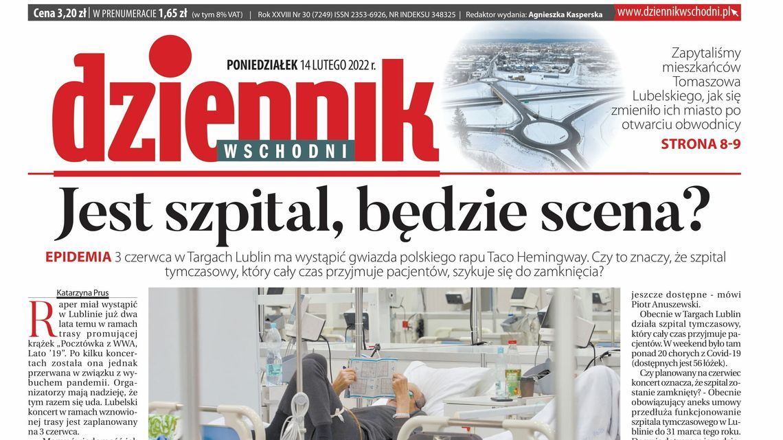  Pierwsza strona Dziennika Wschodniego z 14 lutego 2022 r.