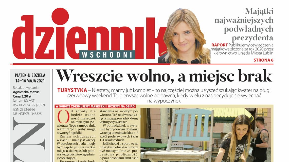 Pierwsza strona Dziennika Wschodniego z 14 maja 2021 roku