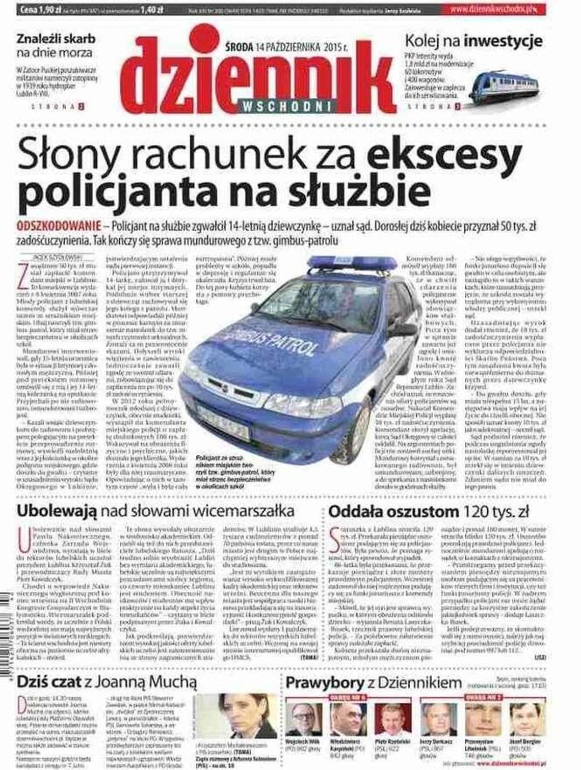 Pierwsza strona Dziennika Wschodniego z 14 października