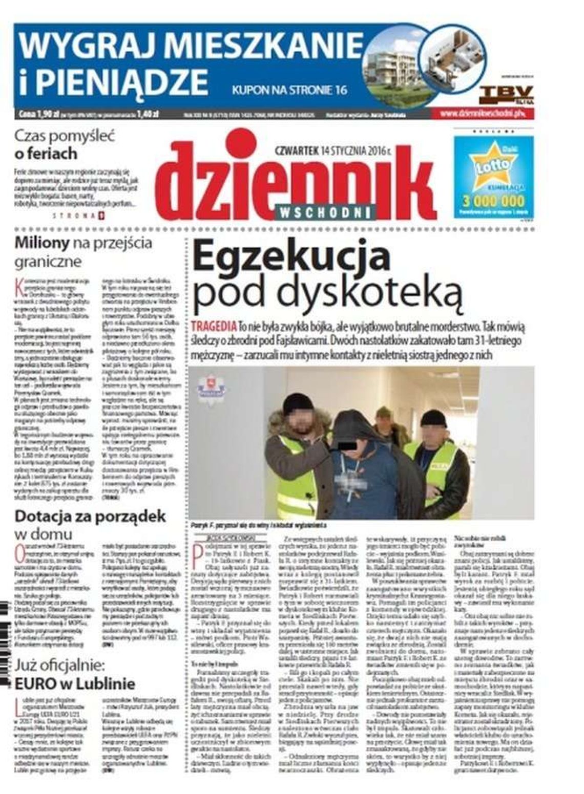 Pierwsza strona Dziennika Wschodniego z 14 stycznia 2016 roku