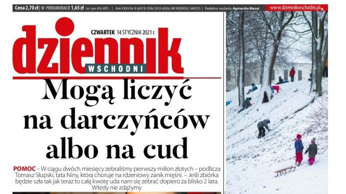 Pierwsza strona Dziennika Wschodniego z 14 stycznia 2021 r.